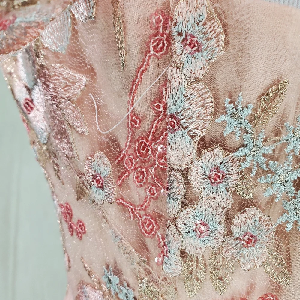 Eliza J Pink Embroidered Lace Overlay Fit & Flare Midi Dress Girly Glinda Spring - Picture 10 of 14